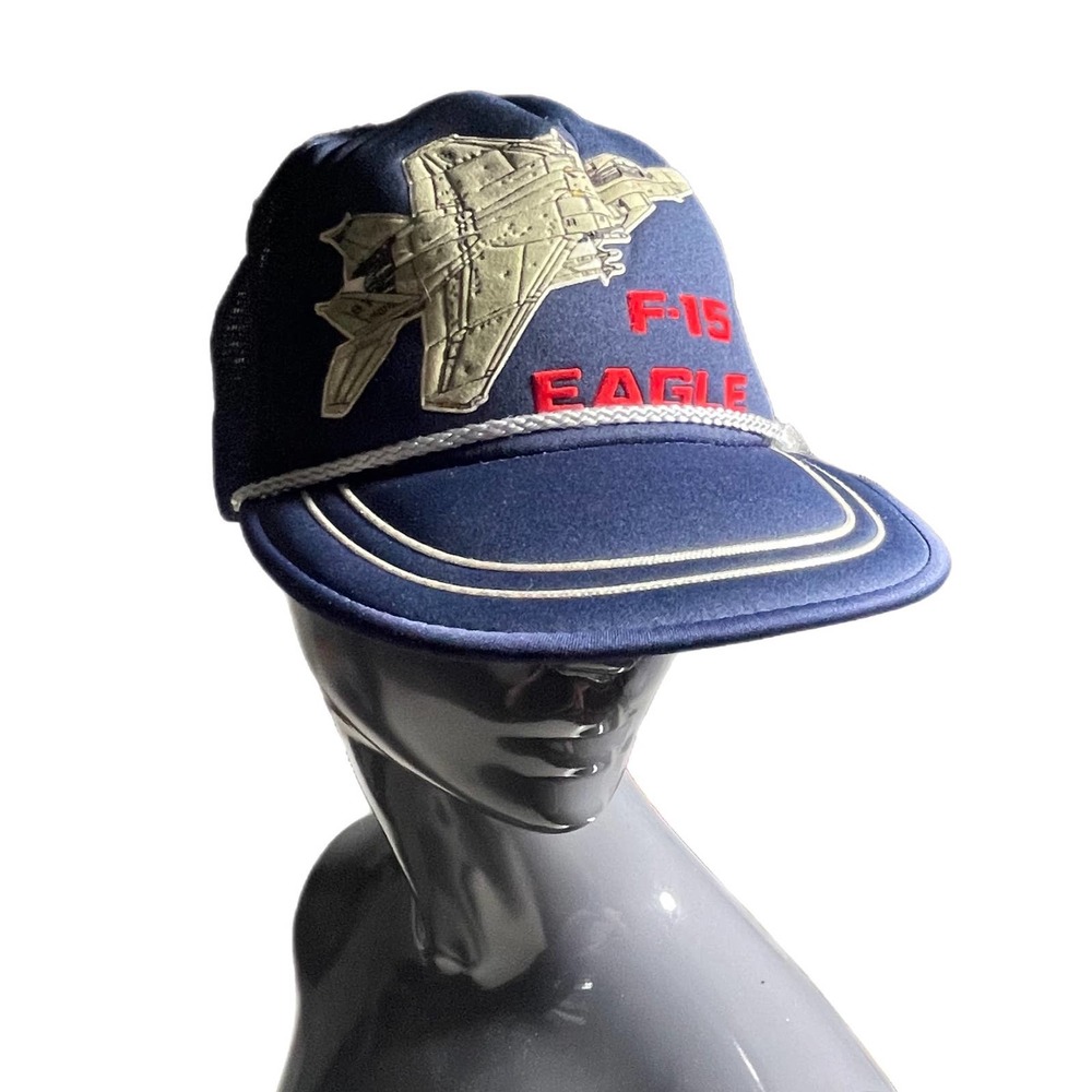 Vintage F-15 Eagle Trucker Hat Military Fighter Jet